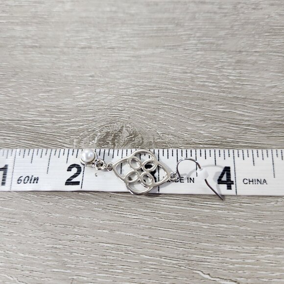 Fashion Jewlery Scrollwork Silvertone with Faux Pearl Drop Earings - Picture 7 of 7